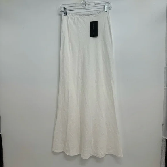 New Bryn Walker Long Bias Elastic Waist Linen A-Line Pull-On Skirt Sz XXS White - Picture 3 of 9